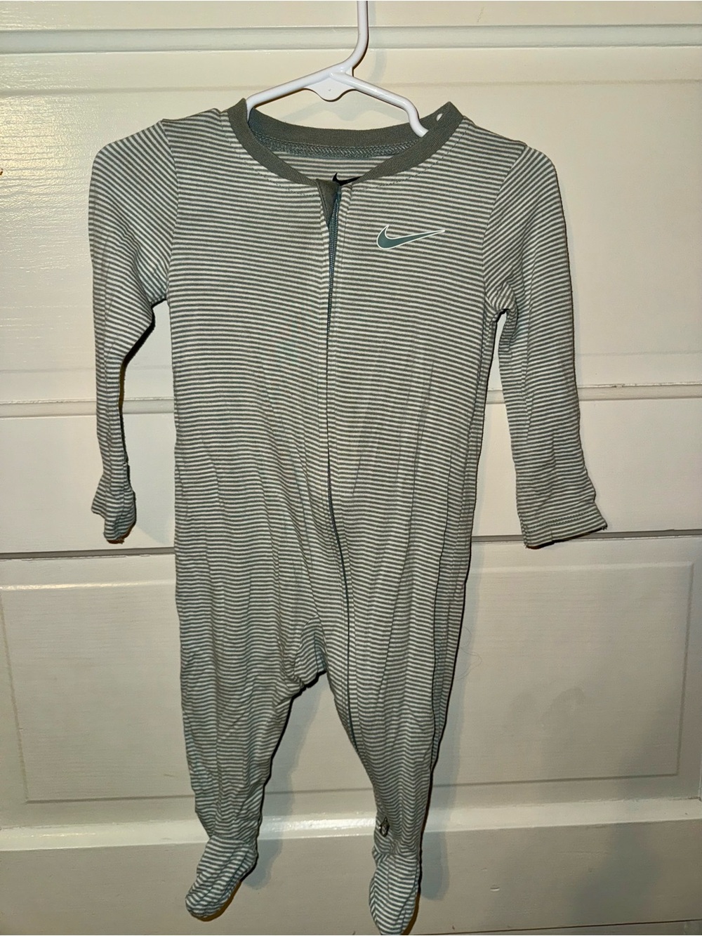 Nike 6M Baby Striped Footed One-Piece in Green